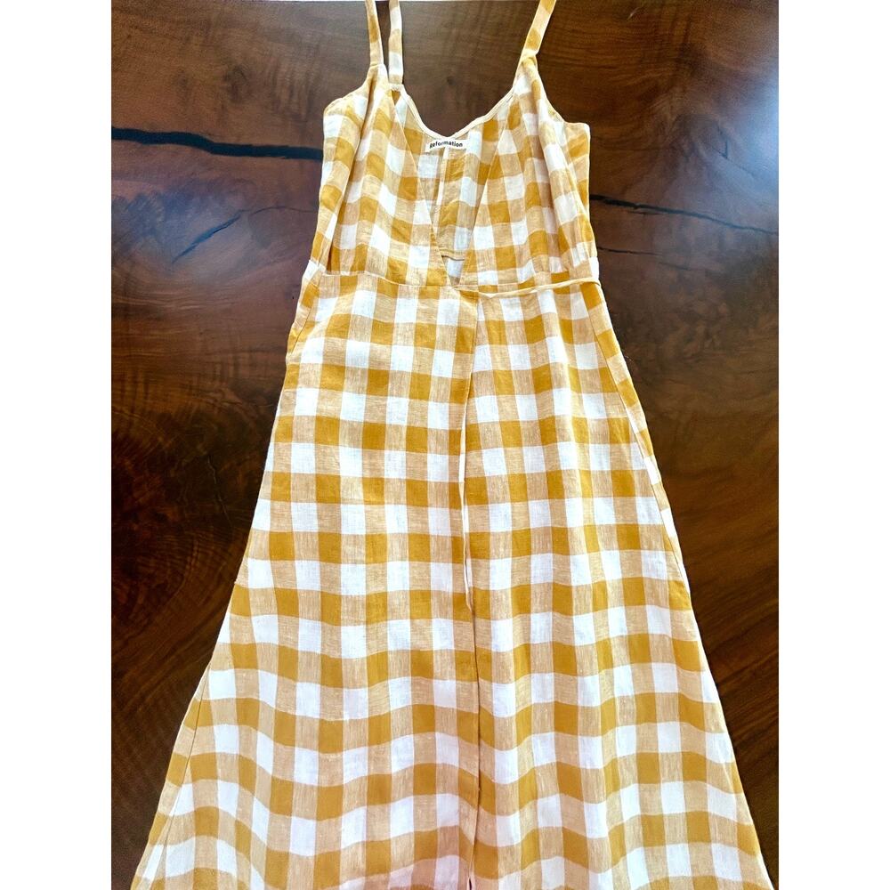 Reformation Beverly Juene Linen Wrap Mini Dress - Yellow Gingham Check Size S - Picture 2 of 5